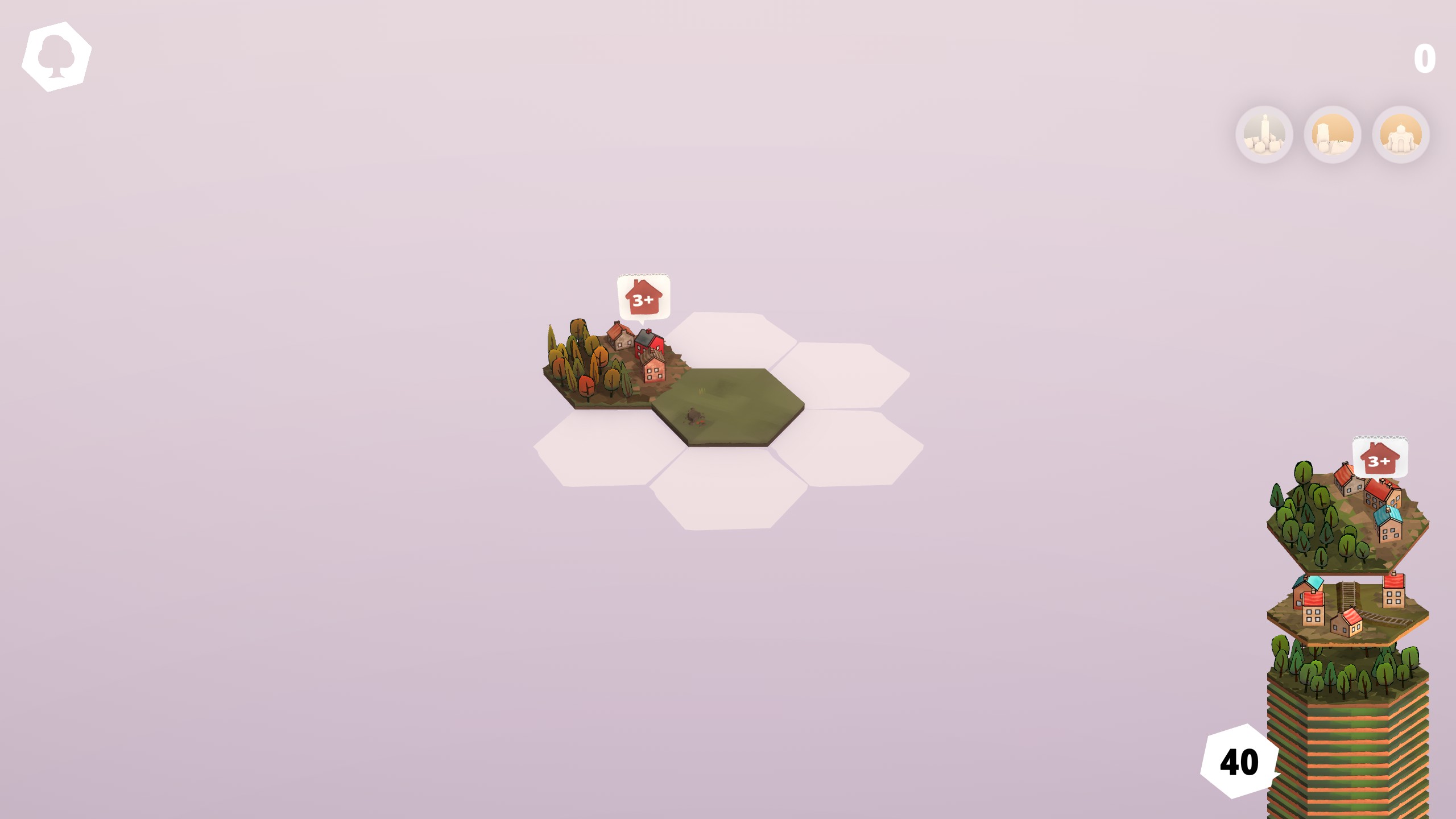 Dorfromantik First Screen The beginning of the game in Dorfromantik. The housing objective is shown just above a tile.