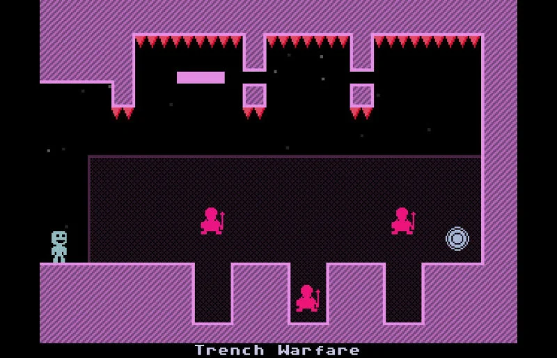 Image of a trinket blocked by enemies and spikes.