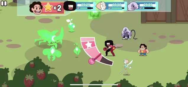 Attacks are all based on timing, and evocative of each character. Image of a battle scene, with Garnet charging up an attack.