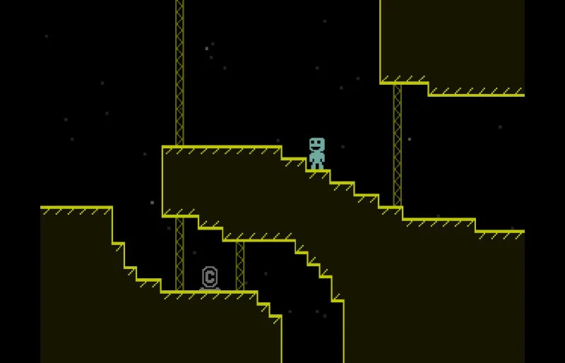 Image of Viridian standing on a pixelated rock formation.