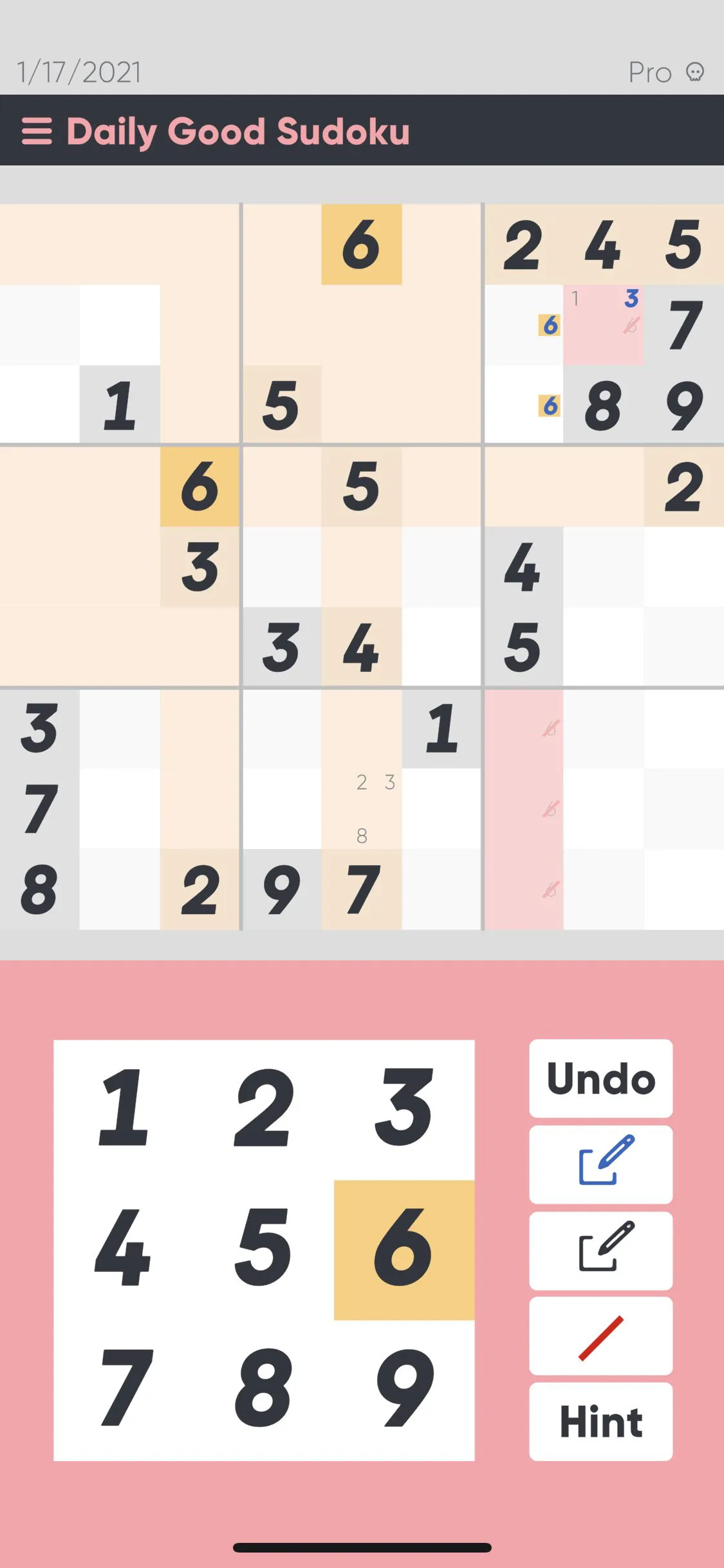 An Example of a Highlighted Six A screenhsot of good sudoku with 6 highlighted.