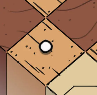 The golf ball on a sand tile A close-up view of a golfball on a single sand tile, surrounded by clay and quicksand.