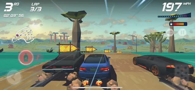 Picture of the player's car colliding with another as it tries to move ahead.