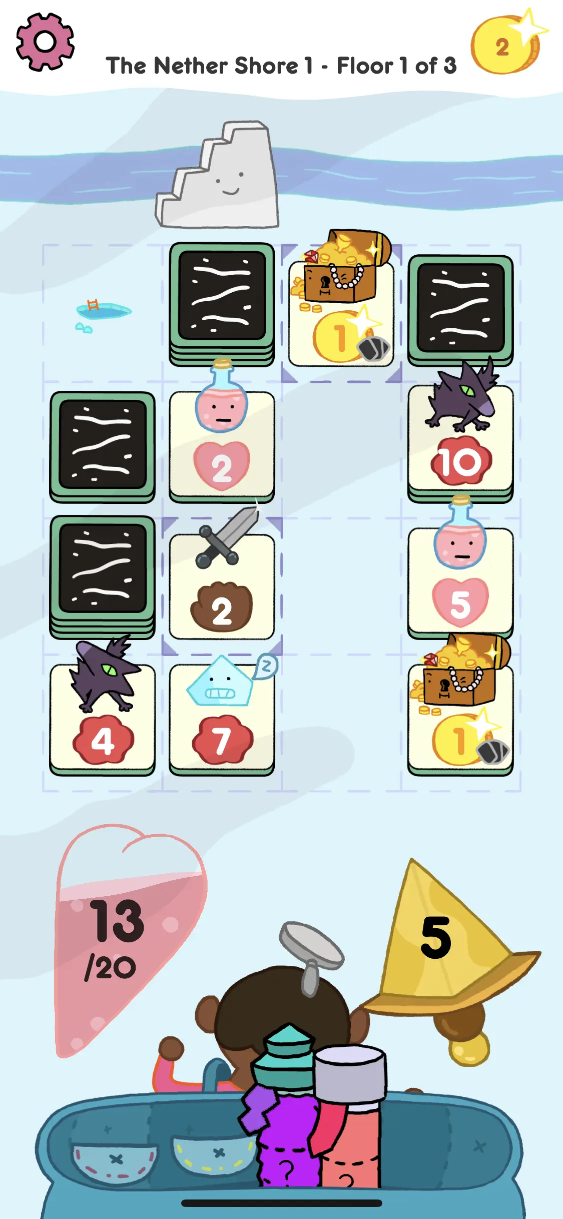 Character with Weapon Equipped - Level Incomplete character with the weapon equipped facing an incomplete gameboard