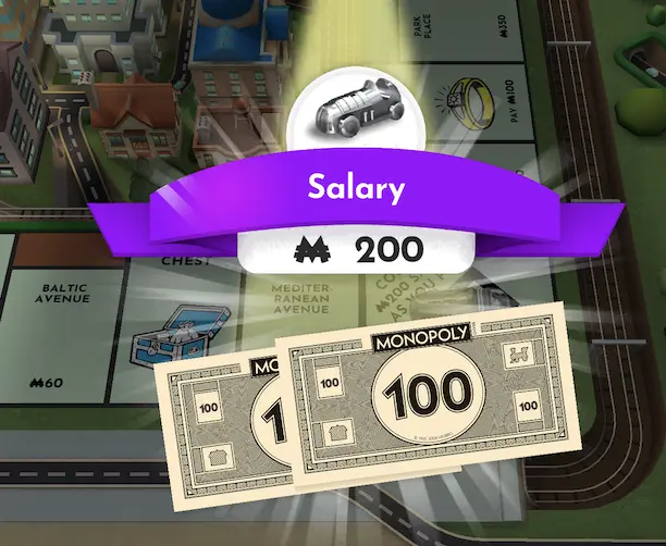 Getting Paid Race car with 200 monopoly money below it